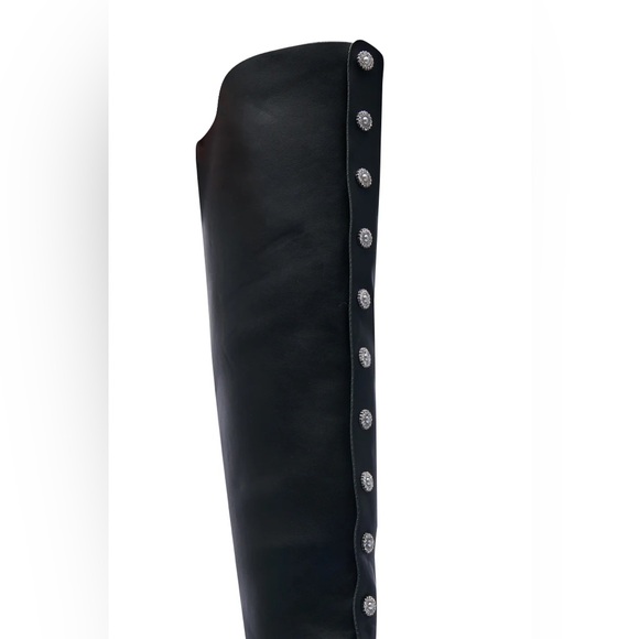 NWT Azalea Wang Elegant Black Over-the-Knee Boots with Silver Studs - Picture 8 of 11
